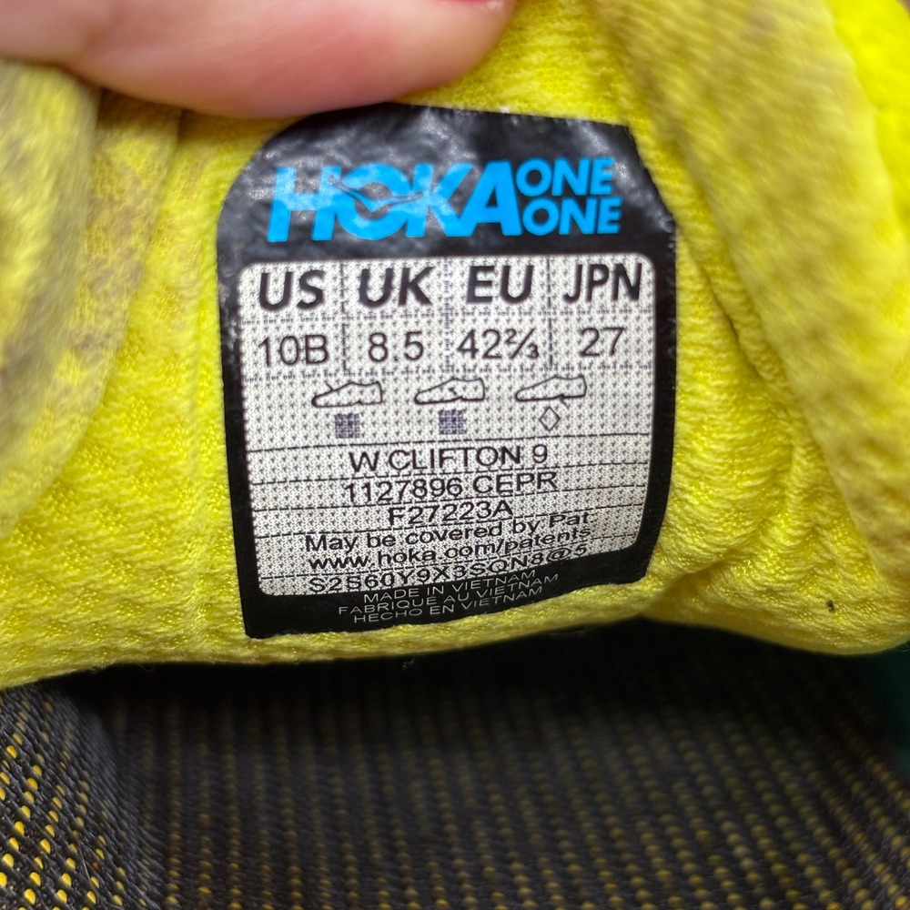 Hoka Clifton 9 Running Shoe Womens 10B Teal Green 1127896-CEPR Cerulean Primrose - Picture 9 of 9